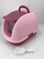 XL Portable Hooded Cat Toilet Litter Box Tray House with Charcoal Filter and Scoop Pink