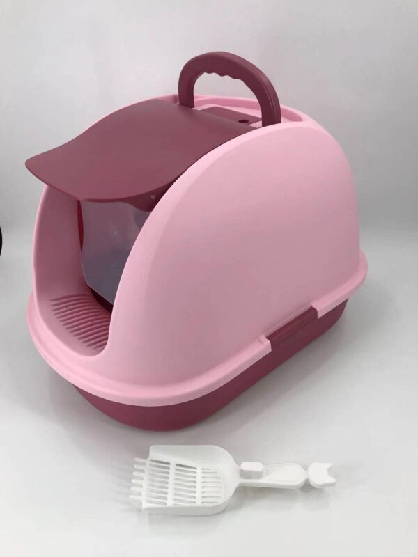 XL Portable Hooded Cat Toilet Litter Box Tray House with Charcoal Filter and Scoop Pink