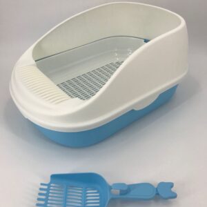 Large Portable Cat Toilet Litter Box Tray House with Scoop and Grid Tray Blue