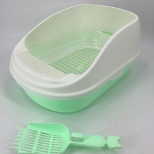 Large Portable Cat Toilet Litter Box Tray with Scoop and Grid Tray Green