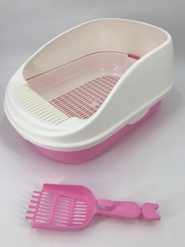 Large Portable Cat Toilet Litter Box Tray with Scoop and Grid Tray Pink