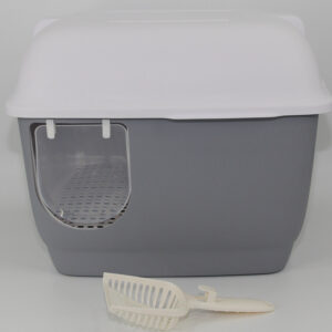 XL Portable Hooded Cat Toilet Litter Box Tray House with Handle and Scoop Grey