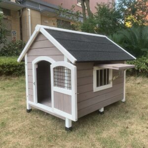 L Timber Pet Dog Kennel House Puppy Wooden Timber Cabin With Stripe Grey