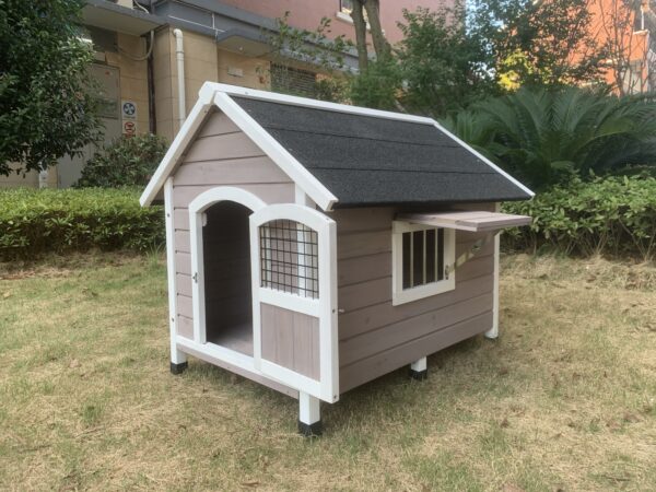 L Timber Pet Dog Kennel House Puppy Wooden Timber Cabin With Stripe Grey