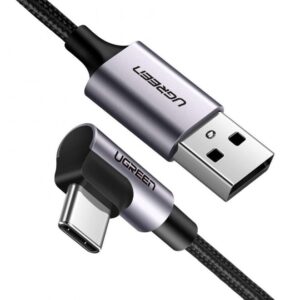 USB-C to Angled USB2.0-C Round Cable M/M Aluminum Shell Nickel Plating 1m (Gray Black) 50123