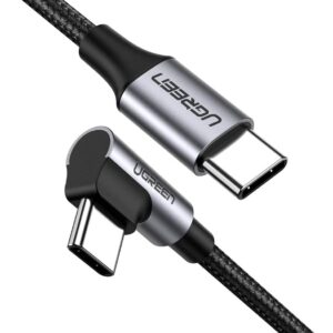 USB-C to Angled USB2.0-C Round Cable M/M Aluminum Shell Nickel Plating 1m (Gray Black) 50123