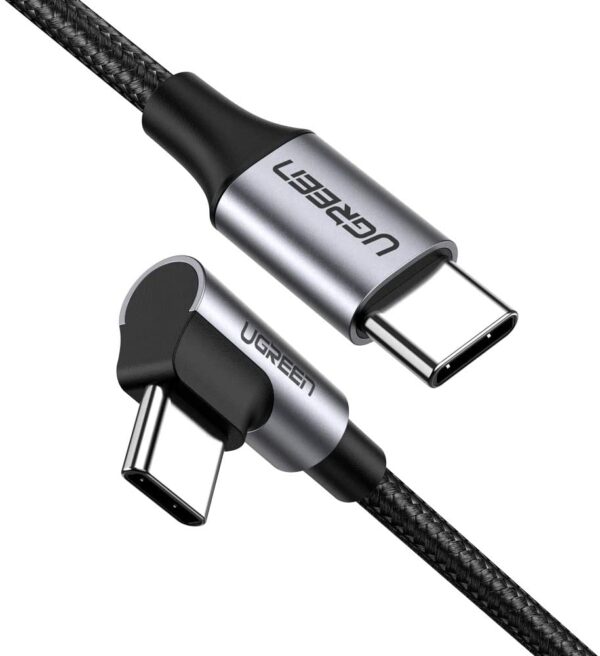 USB-C to Angled USB2.0-C Round Cable M/M Aluminum Shell Nickel Plating 1m (Gray Black) 50123