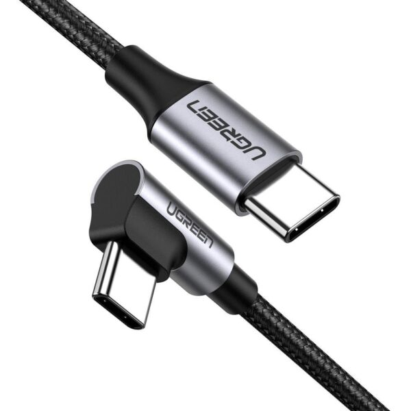 USB-C to Angled USB 2.0 C M/M Round Cable Aluminum Shell Nickel Plating 2m (Gray Black) 50125