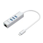 CHN421 Aluminium USB-C to 3 Port USB HUB with Gigabit Ethernet Adapter Silver