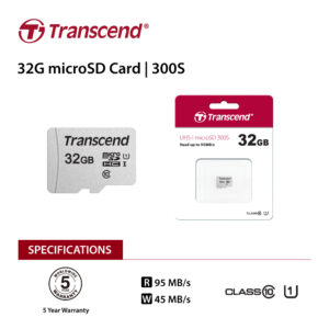 TRANSCEND TS32GUSD300S 32GB UHS-I U1 microSD w/o Adapter  (microSDHC I  C10  U1)