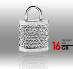 16GB Crystal Lock Pendant USB Flash Drive Pen Stick Memory (Silver)