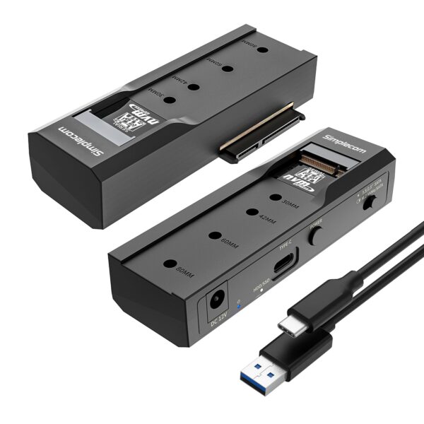 SA536 USB to M.2 and SATA 2-IN-1 Adapter for 2.5"/3.5" HDD & NVMe/SATA M.2 SSD with Power Supply USB 3.2 Gen2 10Gbps