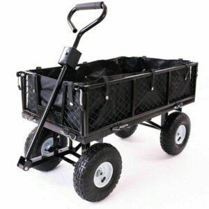 Garden Dump Rolling Mesh Cart with Heavy Duty Steel Frame 10 Inch Pneumatic Tires Maximum Load Capacity of 300 Kg (Black)