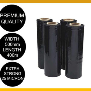 Premium Pallet Stretch Wrap 500mm x 300m x 25um Black (4 Packs)