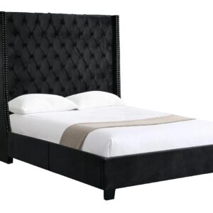 Ella Winged Bed 180cm - King Size - Black Velvet