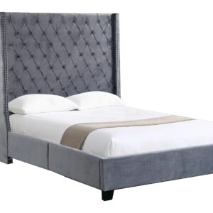 Ella Winged Bed 180cm - King Size - Grey Velvet