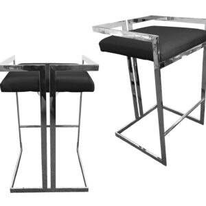 Arya Bar Stool in Black with Silver Frame