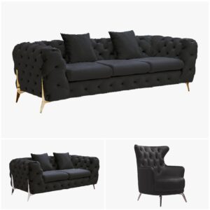 Grand Tufted Lounge - Black Velvet - Silver Legs