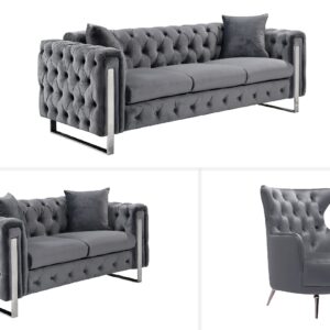 Madeline Range - Dark Grey Velvet 3+2+1 - Silver Trims