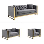 William Lounge - Dark Grey Velvet - Gold Trims