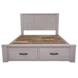 Foxglove Bed Frame Queen Size Timber Mattress Base With Storage Drawers - White