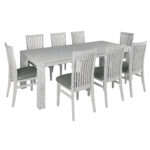 Foxglove 9pc Dining Set 225cm Table 8 PU Seat Chair Solid Mt Ash Wood - White