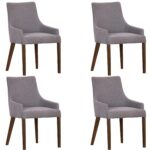 Tuberose Dining Chair Set of 4 Fabric Seat Solid Acacia Wood Furniture - Grey