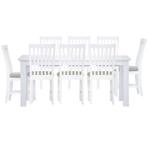 Laelia 9pc Dining Set 220cm Table 8 Chair Acacia Wood Coastal Furniture - White