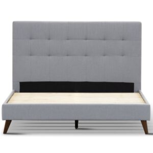 Volga King Single Bed Platform Frame Fabric Upholstered Mattress Base - Grey