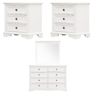 Celosia 4pc Bedside Dresser Mirror Bedroom Chest of Drawers Set Cabinet - White