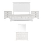 Celosia 5pc King Bed Frame Bedroom Suite Bedside Dresser Mirror Package - White