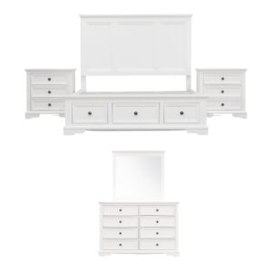 Celosia 5pc King Bed Frame Bedroom Suite Bedside Dresser Mirror Package - White