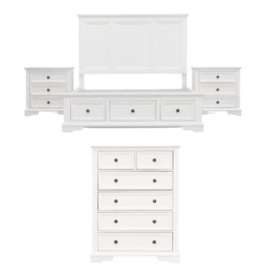 Celosia 4pc Queen Bed Frame Bedroom Suite Timber Bedside Tallboy Package - White