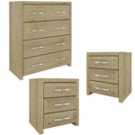 Gracelyn Set of 2 Bedside 3 Drawers Tallboy Nightstand Bedroom Cabinet - Smoke