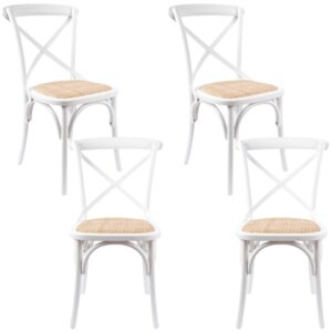 Aster Crossback Dining Chair Set of 4 Solid Birch Timber Wood Ratan Seat - White