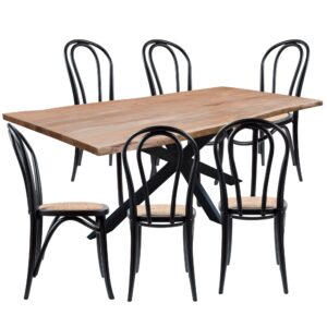 Lantana 7pc 180cm Dining Table 6 Black Arched Back Chair Set Live Edge Acacia