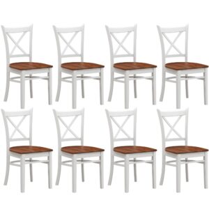 Lupin Dining Chair Set of 8 Crossback Solid Rubber Wood Furniture - White Oak