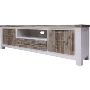 Plumeria ETU Entertainment TV Unit 210cm 2 Door Solid Acacia Timber -White Brush