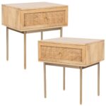 Martina Set of 2 Bedside Table 1 Drawer Storage Cabinet Solid Mango Wood Rattan