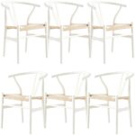 Anemone  Set of 6 Wishbone Dining Chair Beech Timber Replica Hans Wenger - White