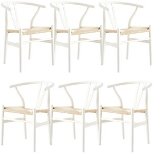 Anemone  Set of 6 Wishbone Dining Chair Beech Timber Replica Hans Wenger - White