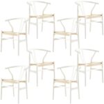 Anemone  Set of 8 Wishbone Dining Chair Beech Timber Replica Hans Wenger - White