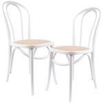 Azalea Arched Back Dining Chair 2 Set Solid Elm Timber Wood Rattan Seat - White