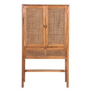 Jasmine Tall Storage Cabinet 90cm 2 Door 1 Drawer Mindi Wood Rattan - Brown