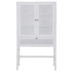 Jasmine Tall Storage Cabinet 90cm 2 Door 1 Drawer Mindi Wood Rattan - White