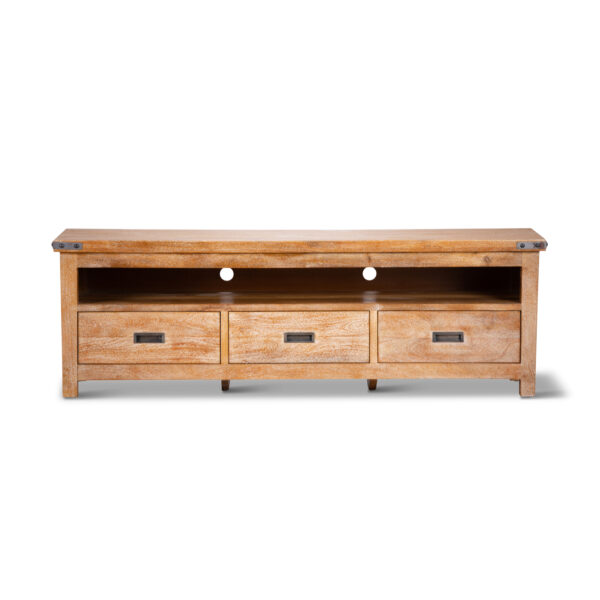 Gloriosa ETU Entertainment TV Unit 170cm 3 Drawer Solid Mango Wood - Honey Wash