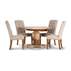 Gloriosa 5pc Dining Set 135cm Round Table 4 Beige Chair Mango Wood - Honey Wash