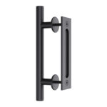 30cm Pull and Flush Barn Door Handle Square Handles set of Frosted Black Surface Round