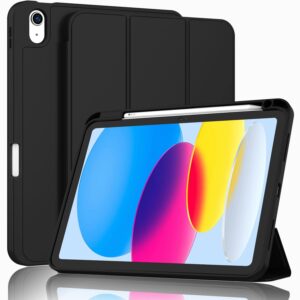 iPad 10th Case 10.9 Inch 2022 with Pencil Holder  Smart iPad Case with Soft TPU Auto Wake Sleep Black