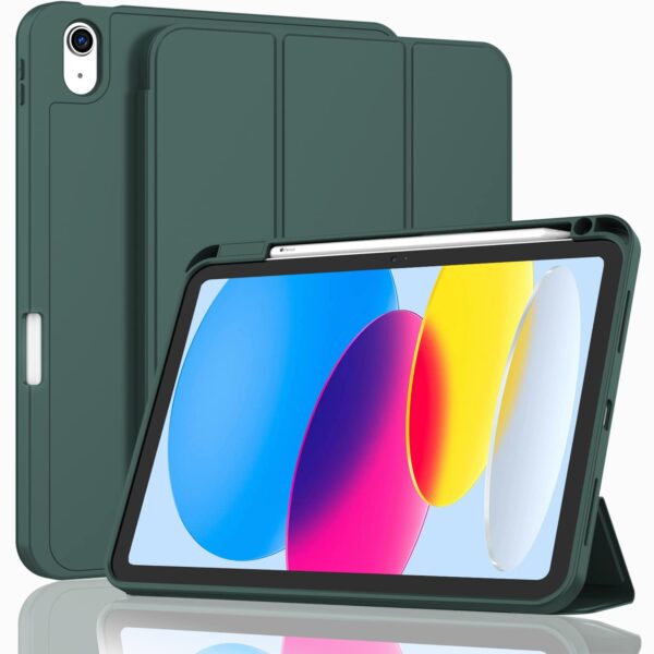 iPad 10th Case 10.9 Inch 2022 with Pencil Holder  Smart iPad Case with Soft TPU Auto Wake Sleep Dark Green